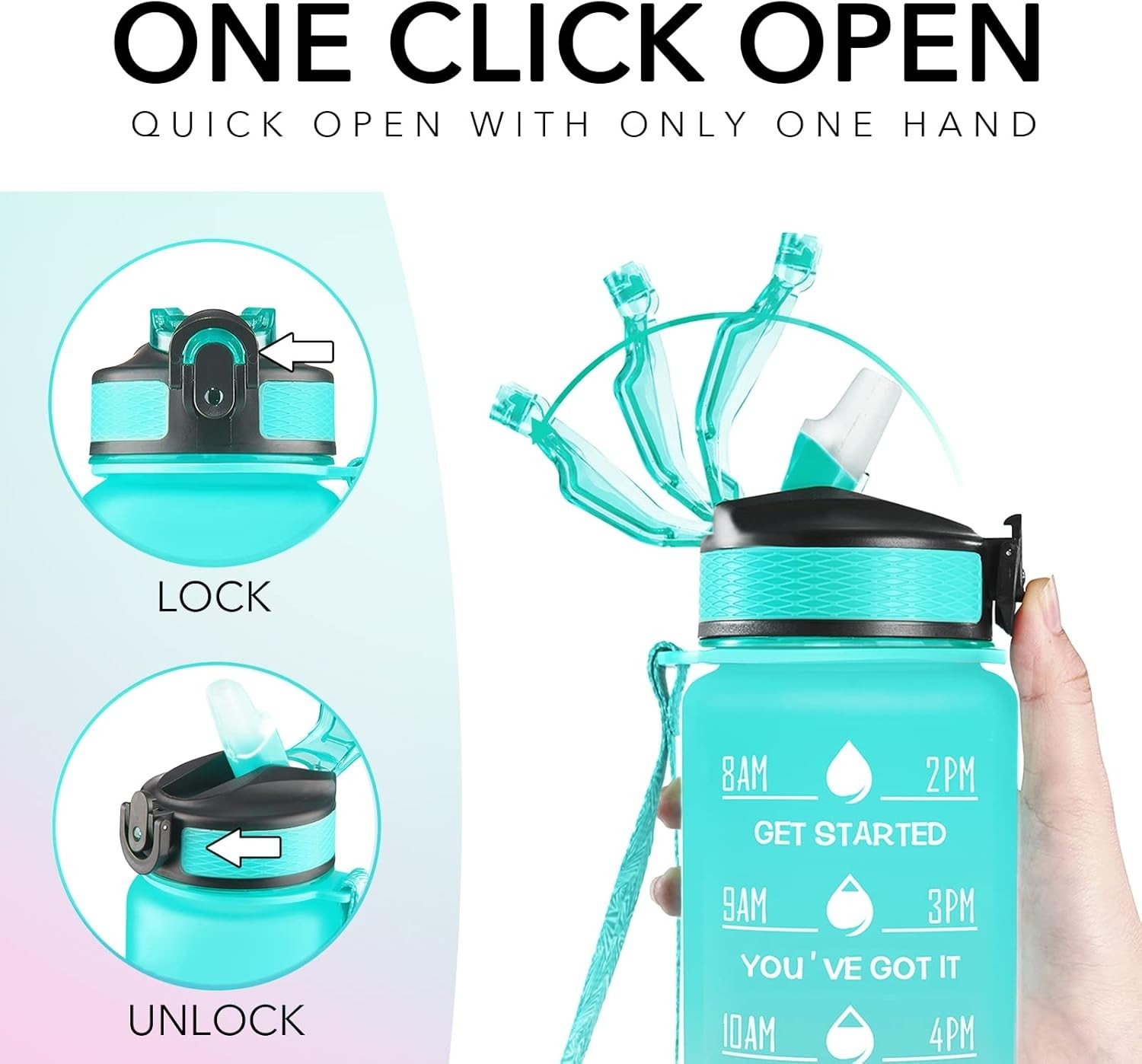 1L Motivational Time Marker Water Bottle 32oz Leakproof Sport Tumbler
