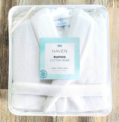 Haven Rustico Cotton Spa Robe White Womens L/XL Bed Bath Beyond Portugal Woven 