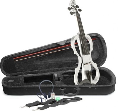 Stagg 4/4 E-Geige Set mit weißer E-Geige, Softcase und Kopfhörer