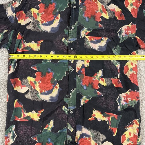 VTG Protest Black Red Art Abstract Print Silk Long Sleeve Dress Shirt Size M/L - Bild 5 von 7