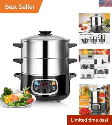Electric Food Steamer, Vegetable Double Tiered Stackable Baskets with Timer 1...