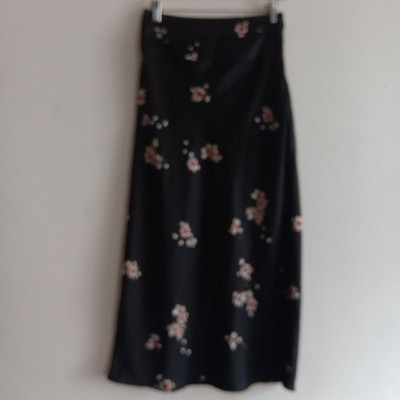 FREE PEOPLE Normani Floral-print Satin Midi Skirt Black Festival Fairy Grunge