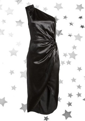 French Connection Adaline One-Shoulder Dress Satin Black 10 NWT