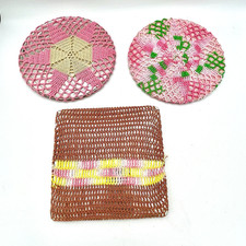 3 Mid Century Hot Pads Hand Crocheted Covers Never Used- Hot Dishes/Plate Pads
