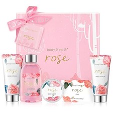 Bath and Body Gift Set for Women, Earth 5 Pcs Rose Spa Gifts for...