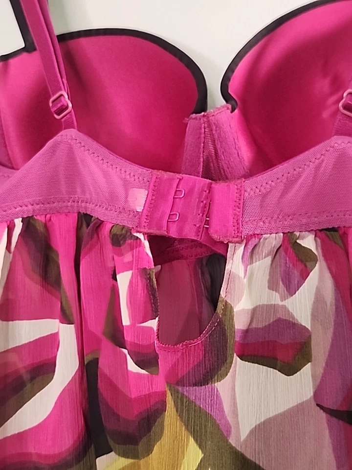 Y2K Missoni Mujer Pequeño Rosa/Púrpura Floral Babydoll Lencería Con Aros Sujetador Discoteca Foto 4 de 4