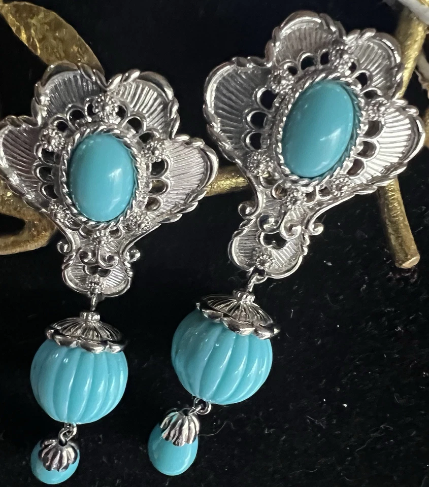 Pendientes Estate Jose Maria Barrera para Avon Vintage Azul Turquesa Foto 2 de 3