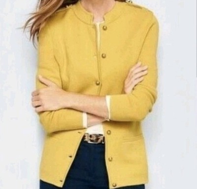 Talbots Cardigan Blazer Size 2X Gold Yellow 100% Merino Wool Sweater NWT