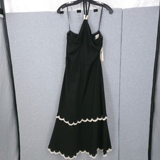 Eliza J Beaded Strap Contrast Trim Halter Black Sleeveless Dress Womens 6 READ