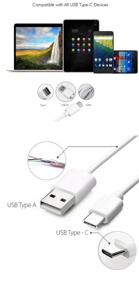6Ft USB-C Cable Male Type-C to Type-A Cable Cord Fast Charger Charging Data Sync - Image 2 of 2