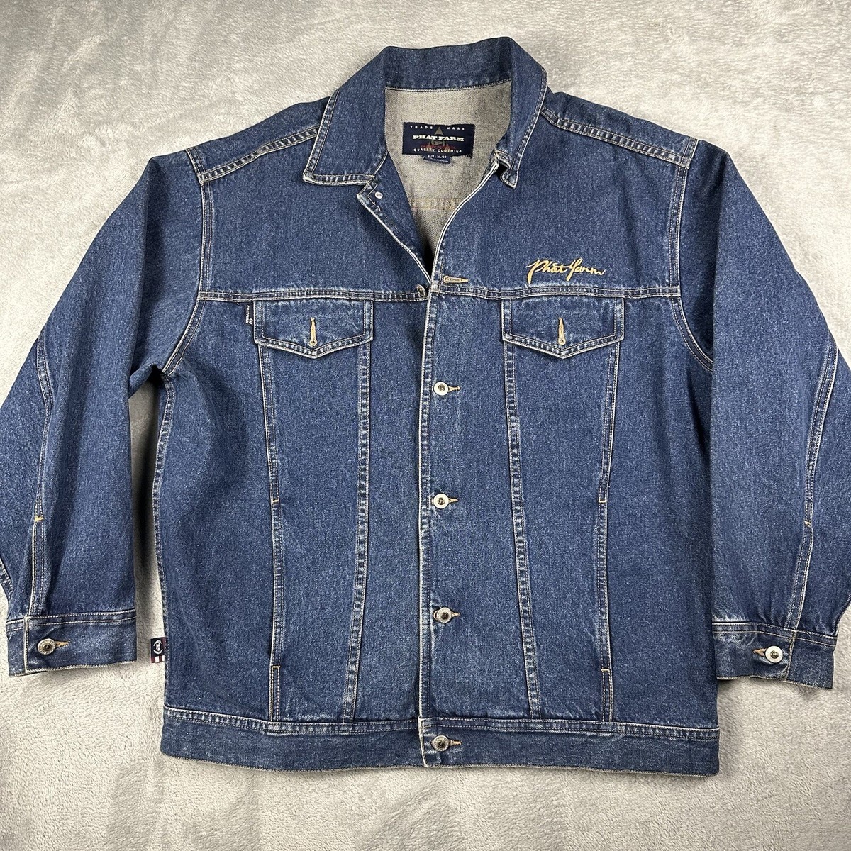 Phat Farm Denim Jacket XL Blue Flag Logo Vintage Hip Hop New Phat Farm Denim Jacket XL Blue Flag Logo Vintage Hip Hop New