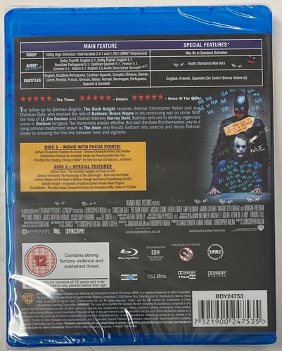 The Dark Knight (Blu-ray 2-Disc) Chritian Bale Heath Ledger New Sealed - Picture 2 of 2