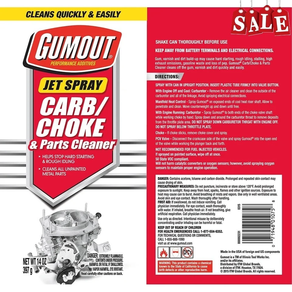 Gumout Carb And Choke Carburetor Cleaner 14 Oz. Engine Parts Spray (Pack of 2) - Image 4 of 4