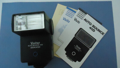 VIVITAR AUTO/BOUNCE 40D DEDICATED Shoe Mount Camera FLASH & MANUALS