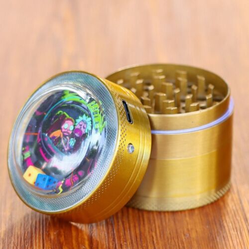 50mm 4-Layer Zinc Alloy Herb Grinder with Illuminated Dice Lid, Yellow - Picture 1 of 8