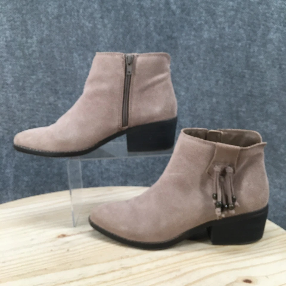 White Mountain Boots Womens 8.5 M Havana Ankle Booties Beige Leather Heels Zip - Imagem 2 de 4