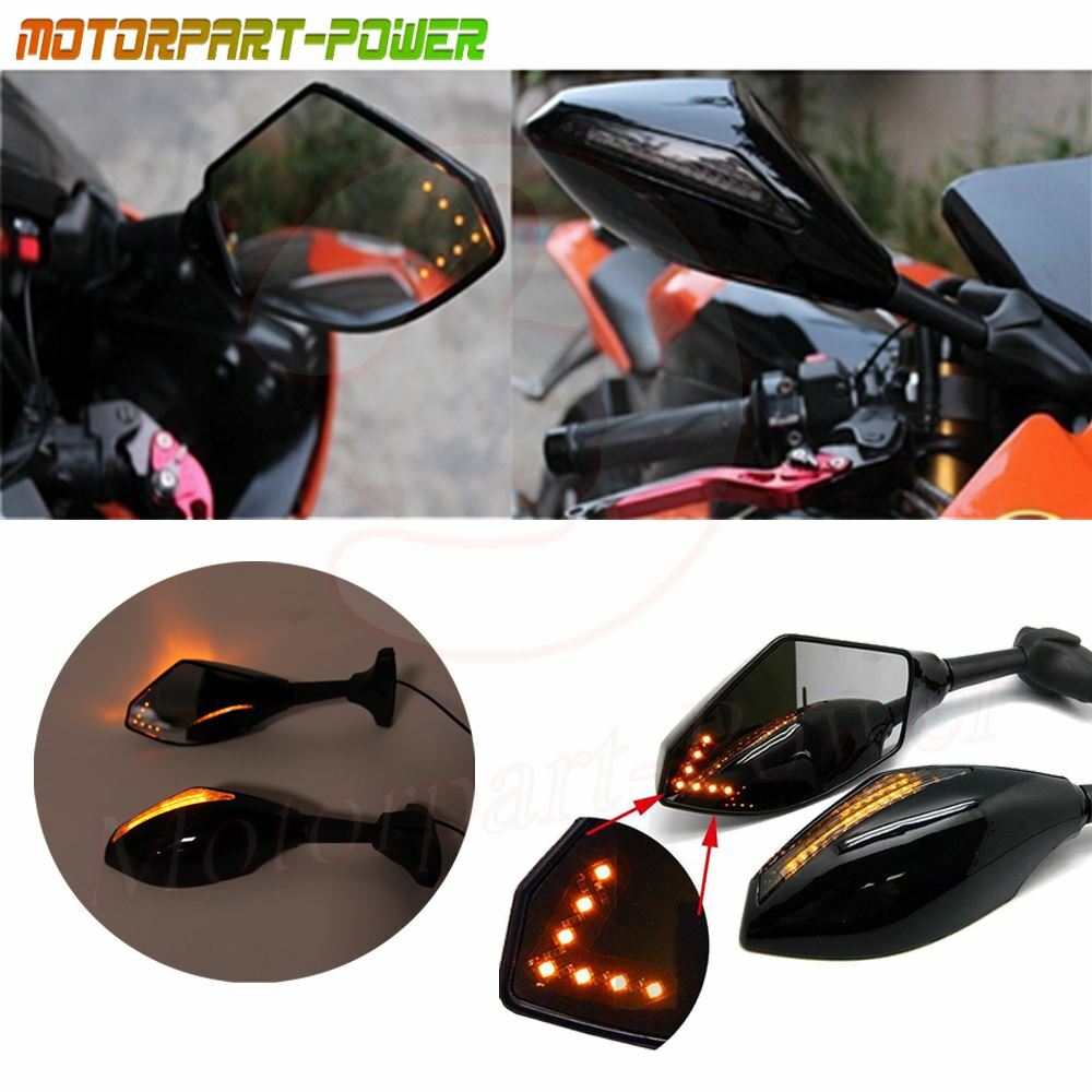 Motorcycle LED Turn Signal Integrated Mirrors For Yamaha YZF 600 YZF R1 R6 R6S eBay