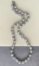 8-9.5mm Baroque silver-blue Akoya pearl Necklace sterling silver Clasp,19.0"