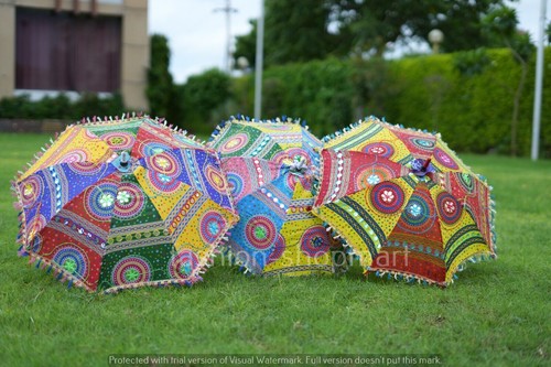 10 PC Lot Indian Umbrella Vintage handmade Silk Sun Parasol Designer Umbrella - Picture 5 of 7