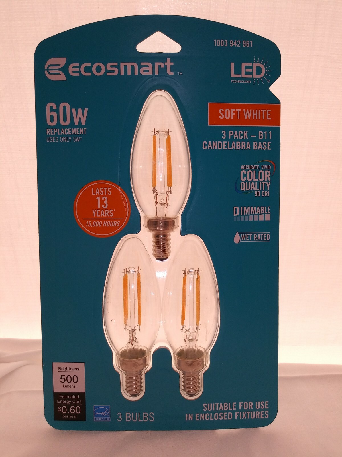 60w Soft White Candelabra Base B11 New