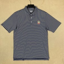 Straight Down Golf Polo Shirt Mens M Blue Striped Embroidered Logo On Chest