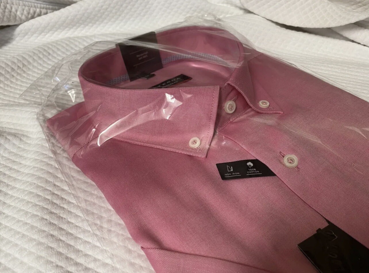 893253 ETERNA MENS SHIRT PINK SHORT SLEEVED SHIRT 15.5” Neck MODERN FIT eBay