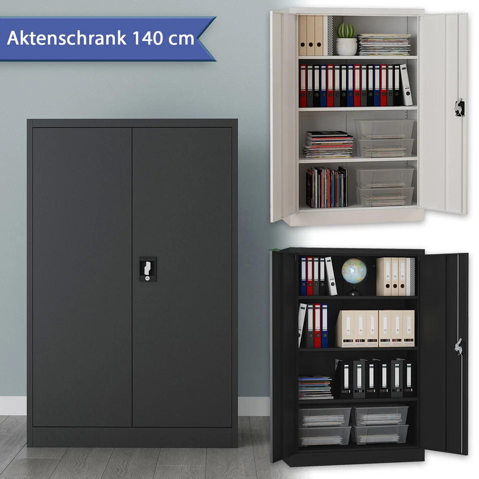 MIDORI® Aktenschrank Büroschrank Metallschrank Stahlschrank Lagerschrank 140 cm