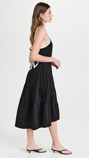 OFF WHITE ABITO MIDI ALICE E OLIVIA HARTLEY RACCOLTO NERO BIANCO FIOCCO TG 12
