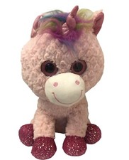 Toys R Us Pink Rainbow Unicorn Plush 16" Big Eyes Curly Hair 2016 Sparkly Feet