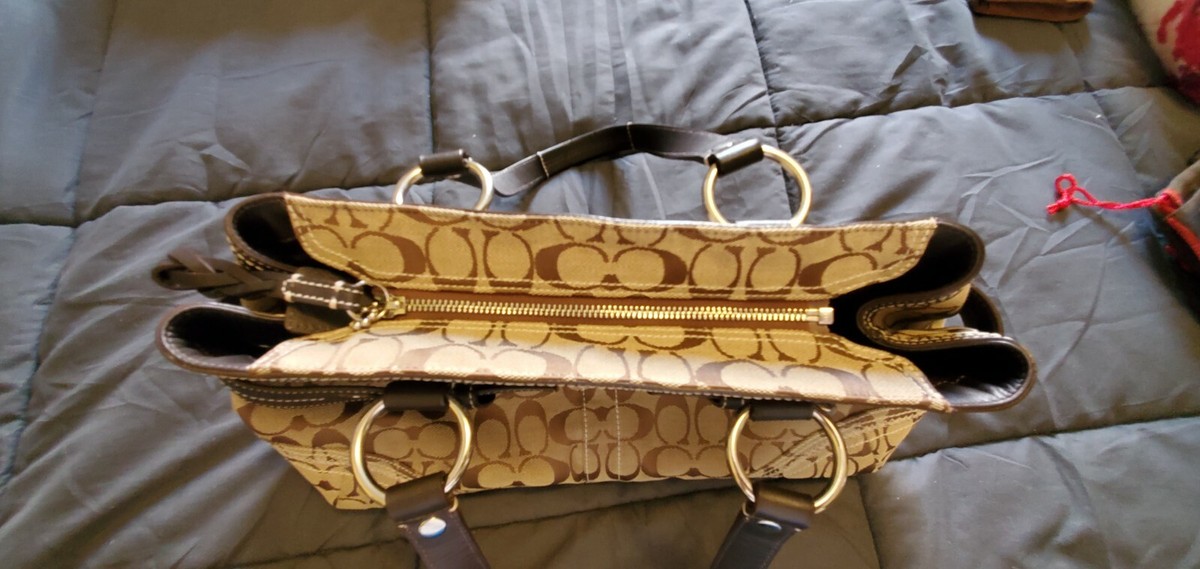 Authenic Coach Handbag Signature Purse Tan Brown Logo Handbag Soho