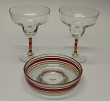 Colorful Yellow Orange Raspberry Painted Stripe Margarita Glasses Rimmer/Salter