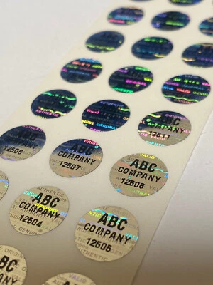 LABELOGIX 100 CUSTOM PRINTED .50 INCH ROUND HOLOGRAM LABELS STICKERS SEALS TAMPER VOID