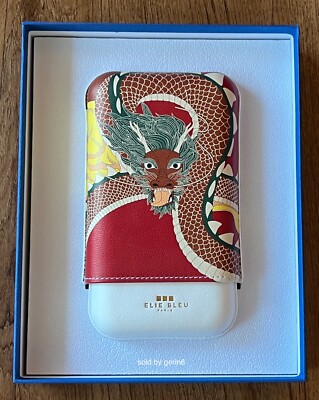 Elie Bleu Leather Dragon Triple Cigar Case / Pouch, DR20CUR3, New