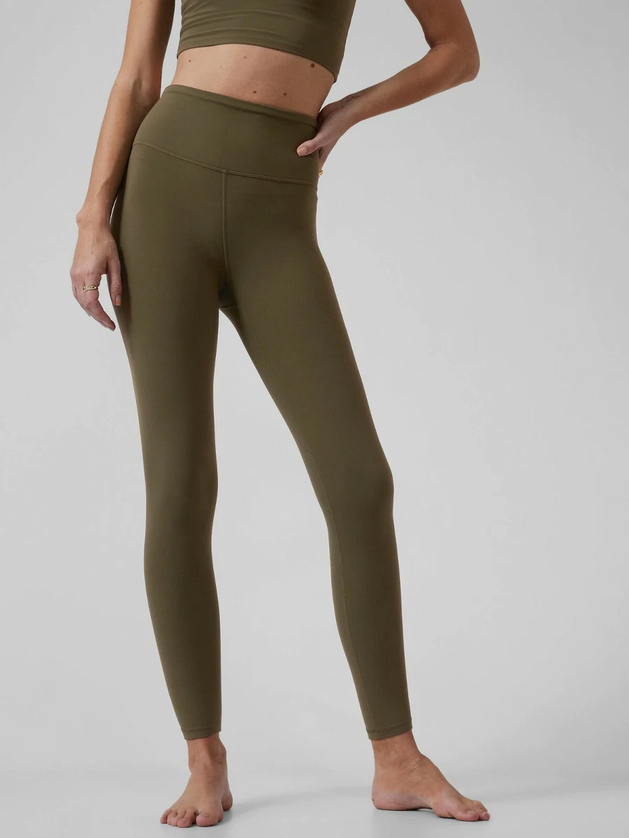 Athleta Ultra High Rise Elation 7/8 Tight, Ginseng Olive SIZE L #599750  W0403H