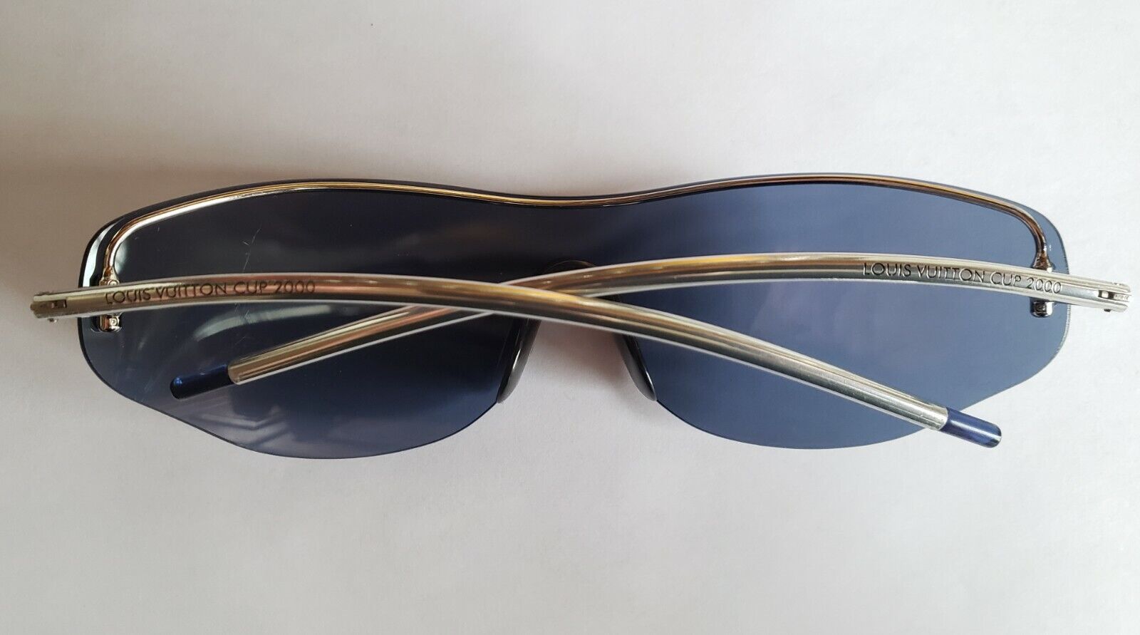 Authentic Louis Vuitton Cup 2000 Semi-Rimless Blue Shield Sunglasses Italy  N3595