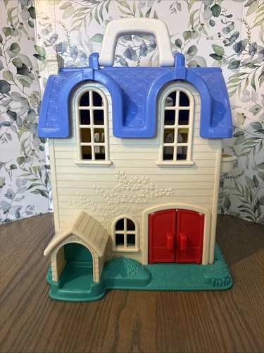 Vintage 1996 Fisher Price Little People Doll House Home Sweet Home Blue Roof