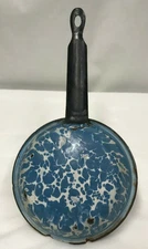 Vintage Blue and White Swirl Graniteware Fry Pan Skillet Old Original Small