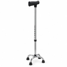 Adjustable Four-Point Walking Cane with Black Grip
