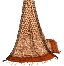 Sushila Vintage Cream & Rust Dupatta Blend Woolen Woven Checks Long Stole Wrap