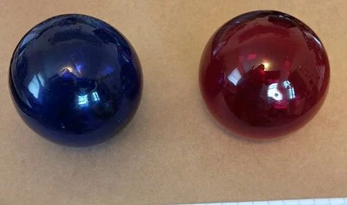 2 Vintage Blenko Hand Blown Glass Art Float Ball Orb Cobalt Blue Ruby Red Lot