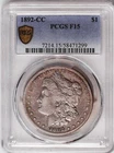 PCGS F15 1892-CC Morgan Silver Dollar Carson City Gold Cert True View