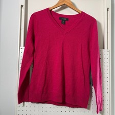 Tahari Cashmere Sweater Women's PinkKnit Long Sleeve V-Neck Pullover - Small NWT