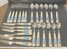 6 of Fork Knife Soup & Teaspoons Debbie Mumm Style Stainless Flatware 24 Pieces