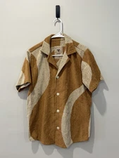 OAS Cream Golconda Cuba Terry Cloth Short Sleeve Button Up Shirt Small