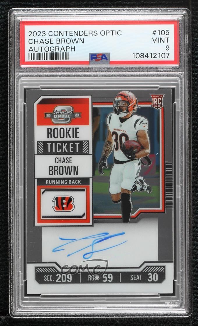 2023 Contenders Optic Ticket RPS Chase Brown #105 PSA 9 MINT Rookie Auto RC pu3