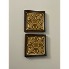 2 Antique Trenton Majolica Glazed Tile brown 3