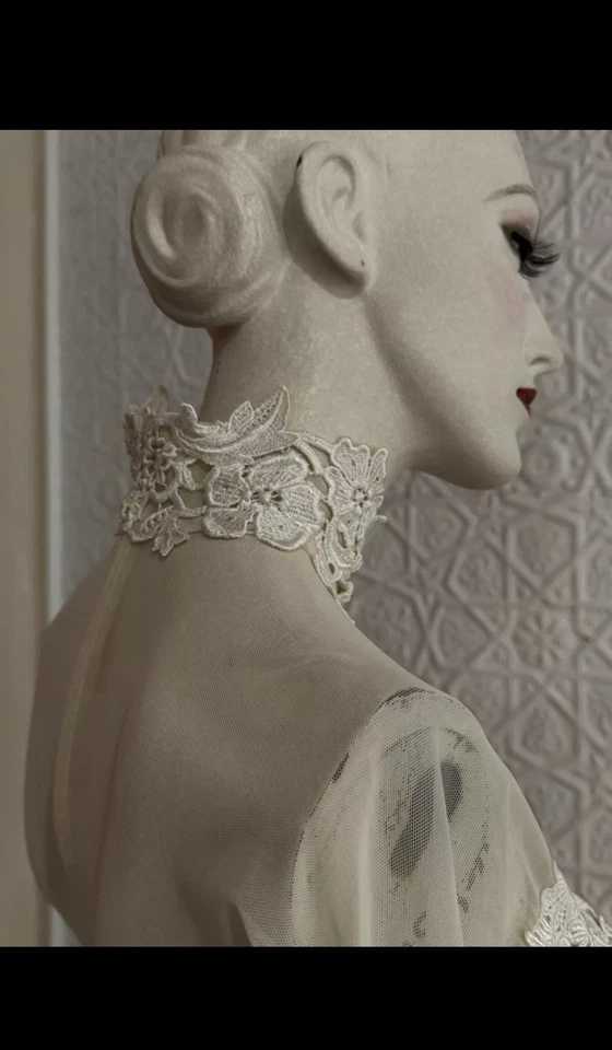 Body Cache Vintage Años 90-Blanco Malla Encaje-Novia-Sexy-Puro-Marfil-Elástico Foto 3 de 4