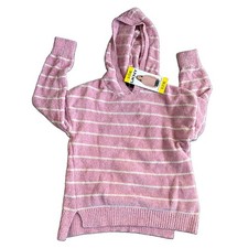 DKNY Girls Pink Striped Chenille Hoodie Sweater S 7/8  Long Sleeve