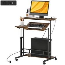 Adjustable Standing Desk with Power Outlets, Electric Height Adjustable Stand Up
