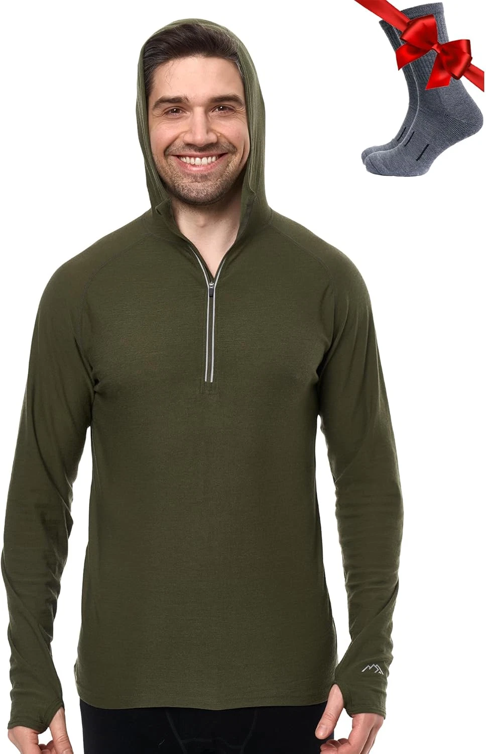Men's 100% Merino Wool Hoodie & Socks - Slim Fit Thermal Base Layer